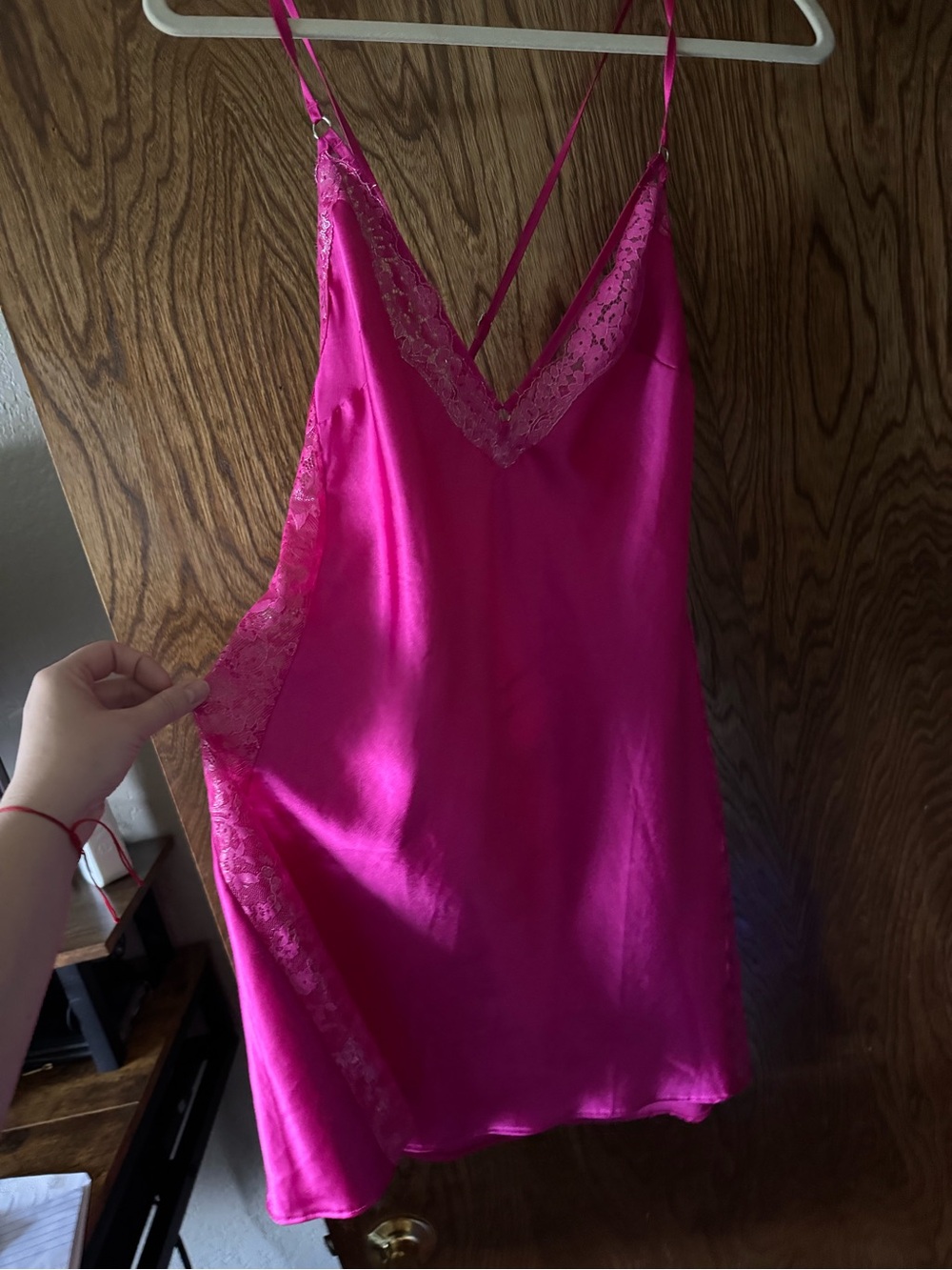 Victoria's Secret Hot Pink Satin Lace Chemise
